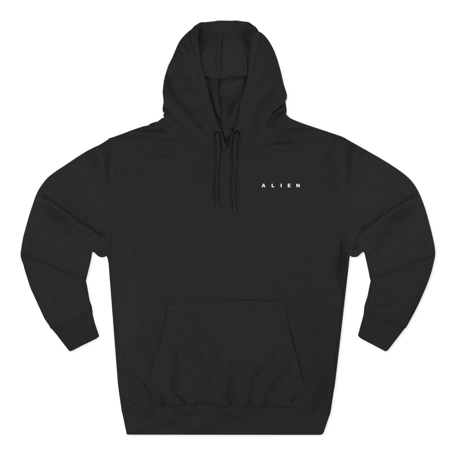 Alien Skull Graphic Hoodie — Minimal Front Text & Large Back Monster Print