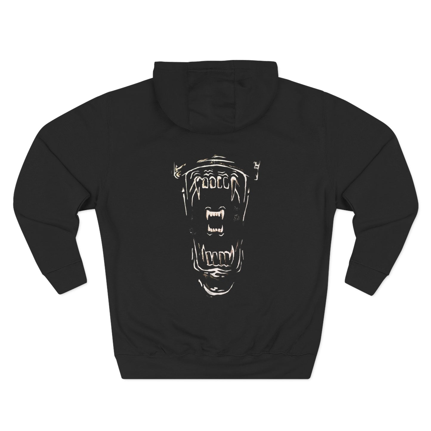 Alien Skull Graphic Hoodie — Minimal Front Text & Large Back Monster Print